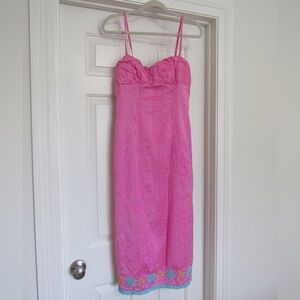 Vintage Nanette Lepore Gingham Embroidered Midi Dress